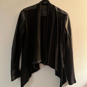 Black Draped Half Leather Jacket